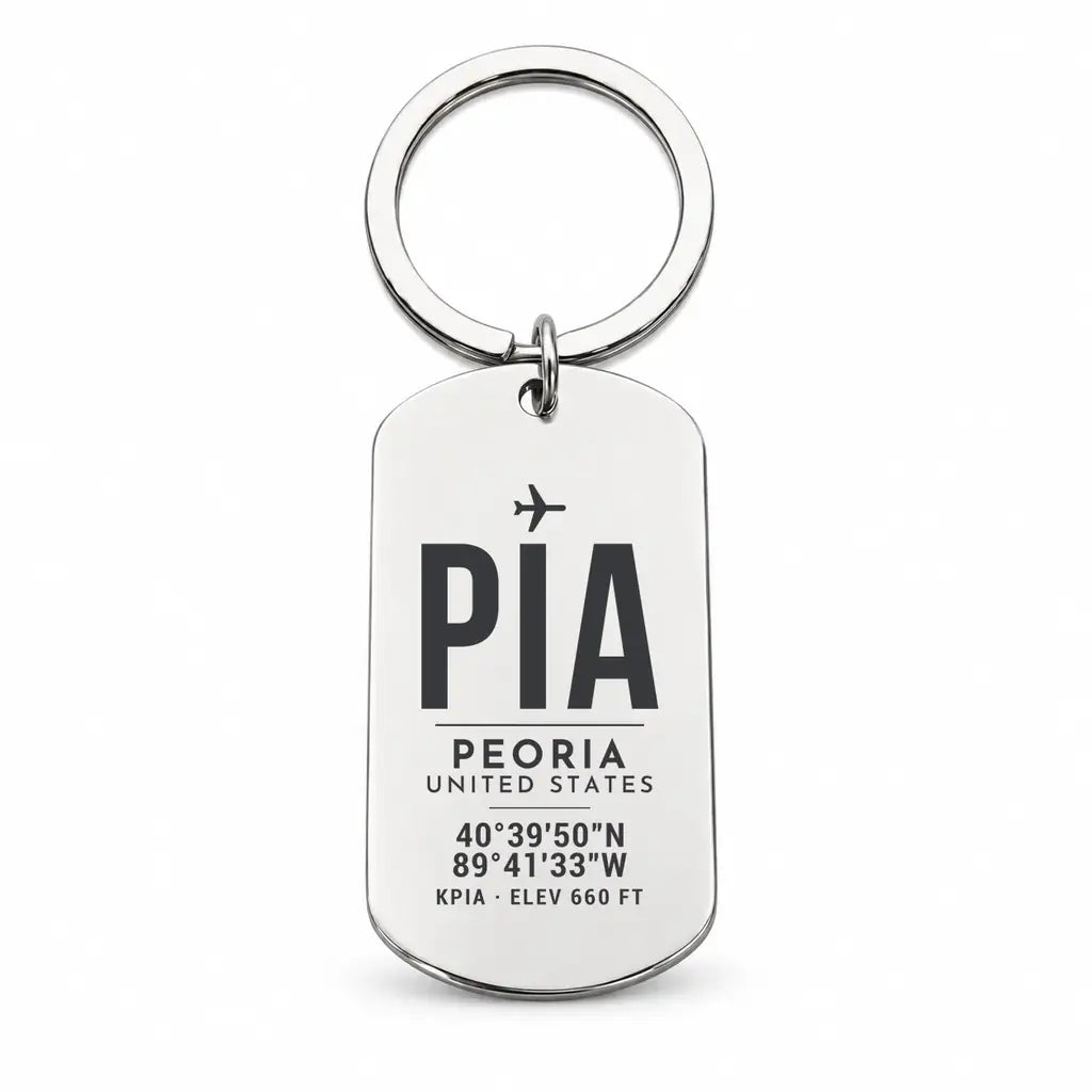 General Wayne A. Downing Peoria International Airport PIA - Key Chain - Original Design - Silver