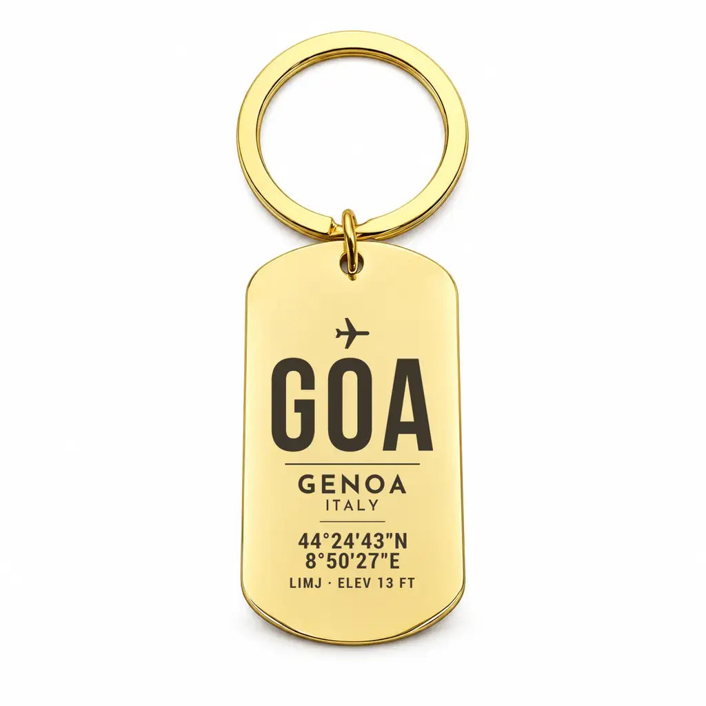 Genoa Cristoforo Colombo Airport GOA - Key Chain - Original Design - Gold
