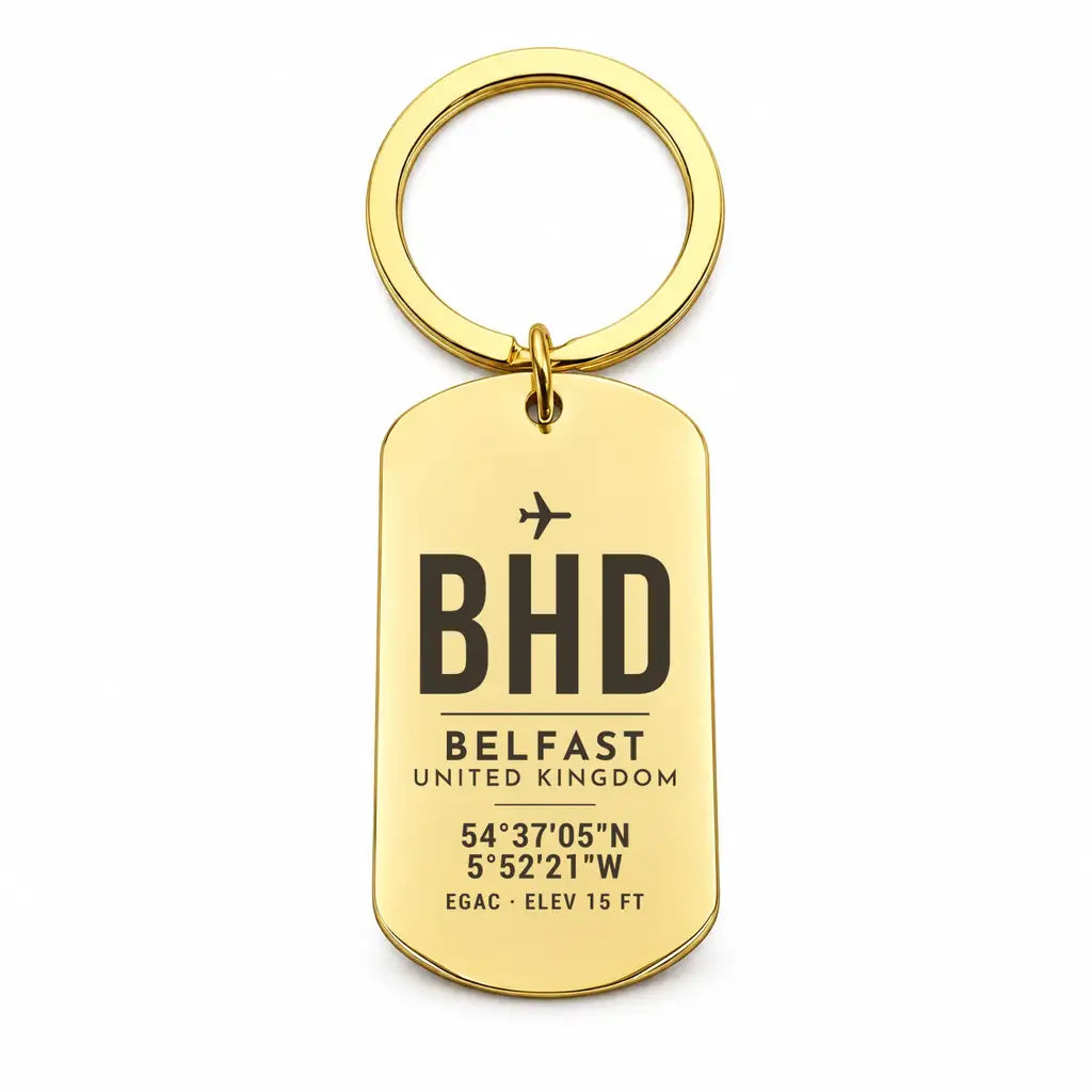 George Best Belfast City Airport BHD - Key Chain - Original Design - Gold