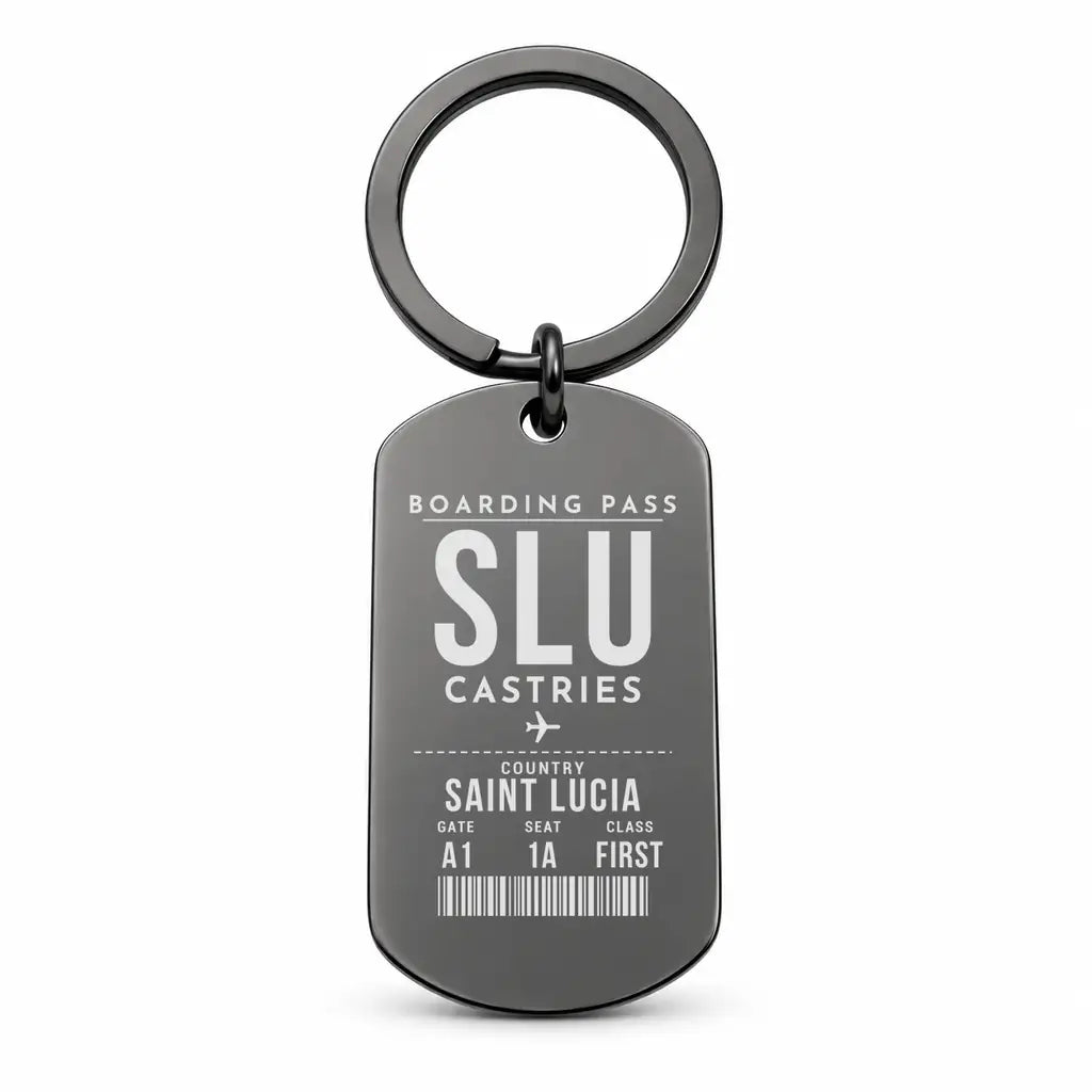 George F. L. Charles Airport SLU — Castries - Key Chain - Boarding Pass Style - Black