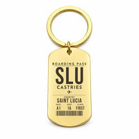 Thumbnail for George F. L. Charles Airport SLU — Castries - Key Chain - Boarding Pass Style - Gold