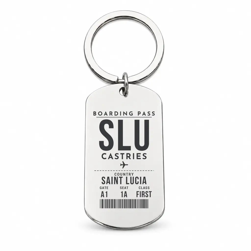 George F. L. Charles Airport SLU — Castries - Key Chain - Boarding Pass Style - Silver