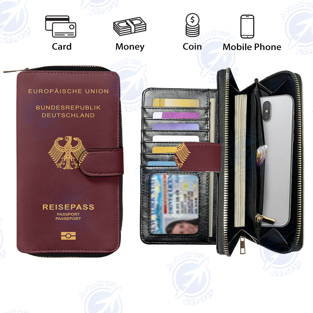 Germany Passport Designed Leather Long Zipper Wallets