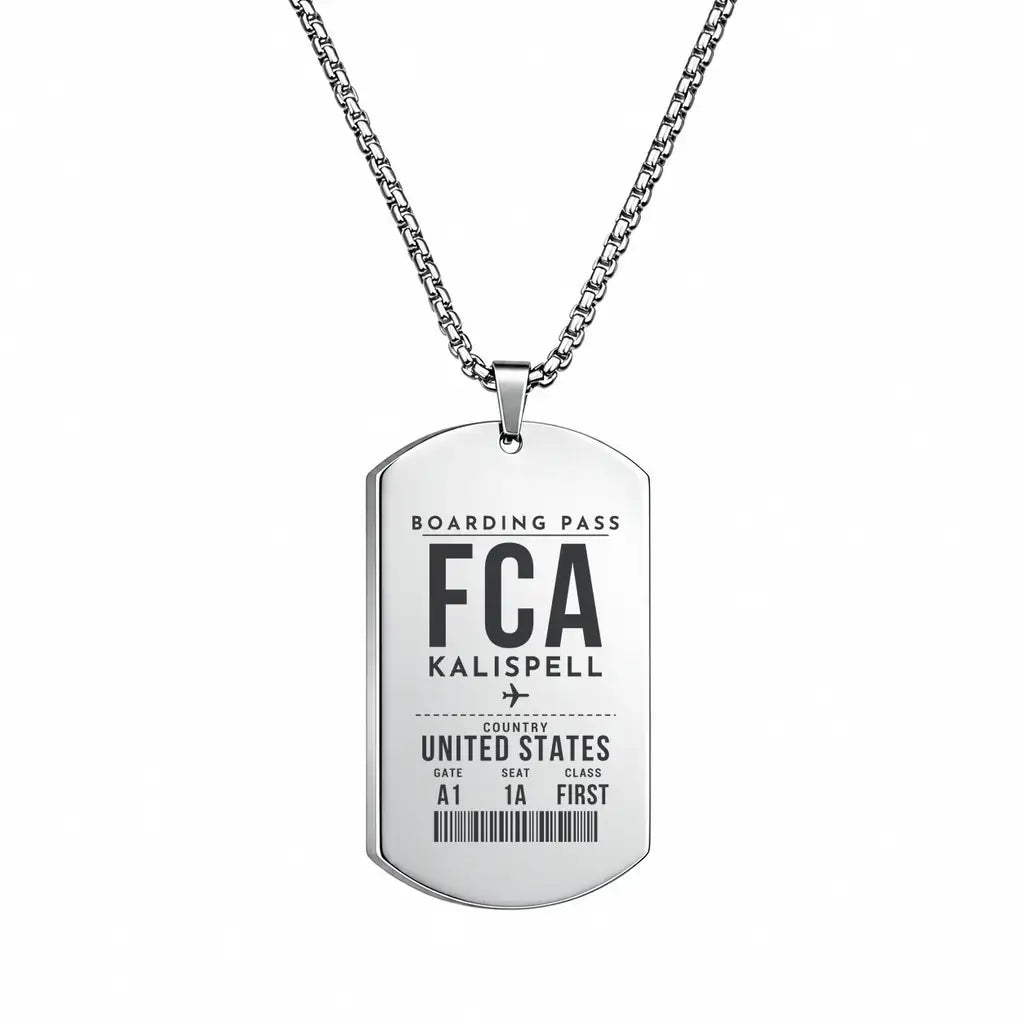 Glacier Park International Airport FCA — Kalispell - Necklace - Boarding Pass Style - Silver
