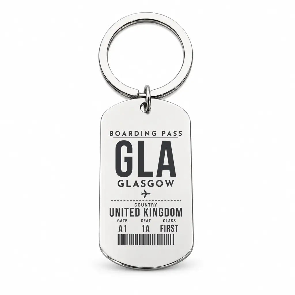 Glasgow Airport GLA - Key Chain - Boarding Pass Style - Silver