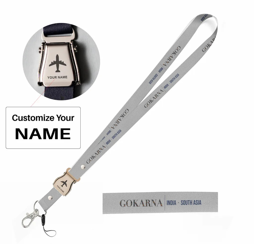 Gokarna City Series seat belt lanyard - light gray with name