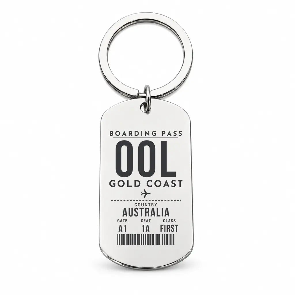 Gold Coast Airport OOL - Key Chain - Boarding Pass Style - Silver