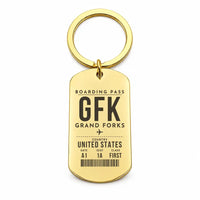 Thumbnail for Grand Forks International Airport GFK - Key Chain - Boarding Pass Style - Gold