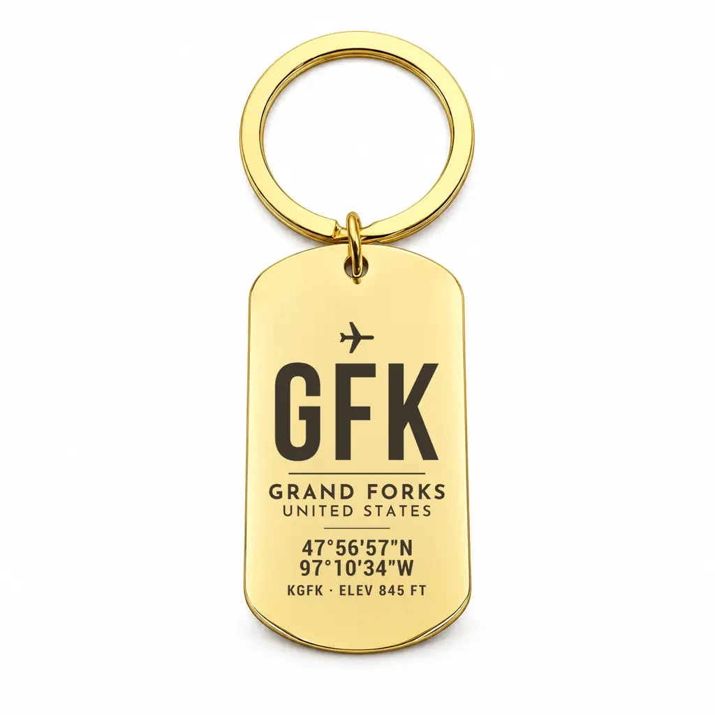 Grand Forks International Airport GFK - Key Chain - Original Design - Gold