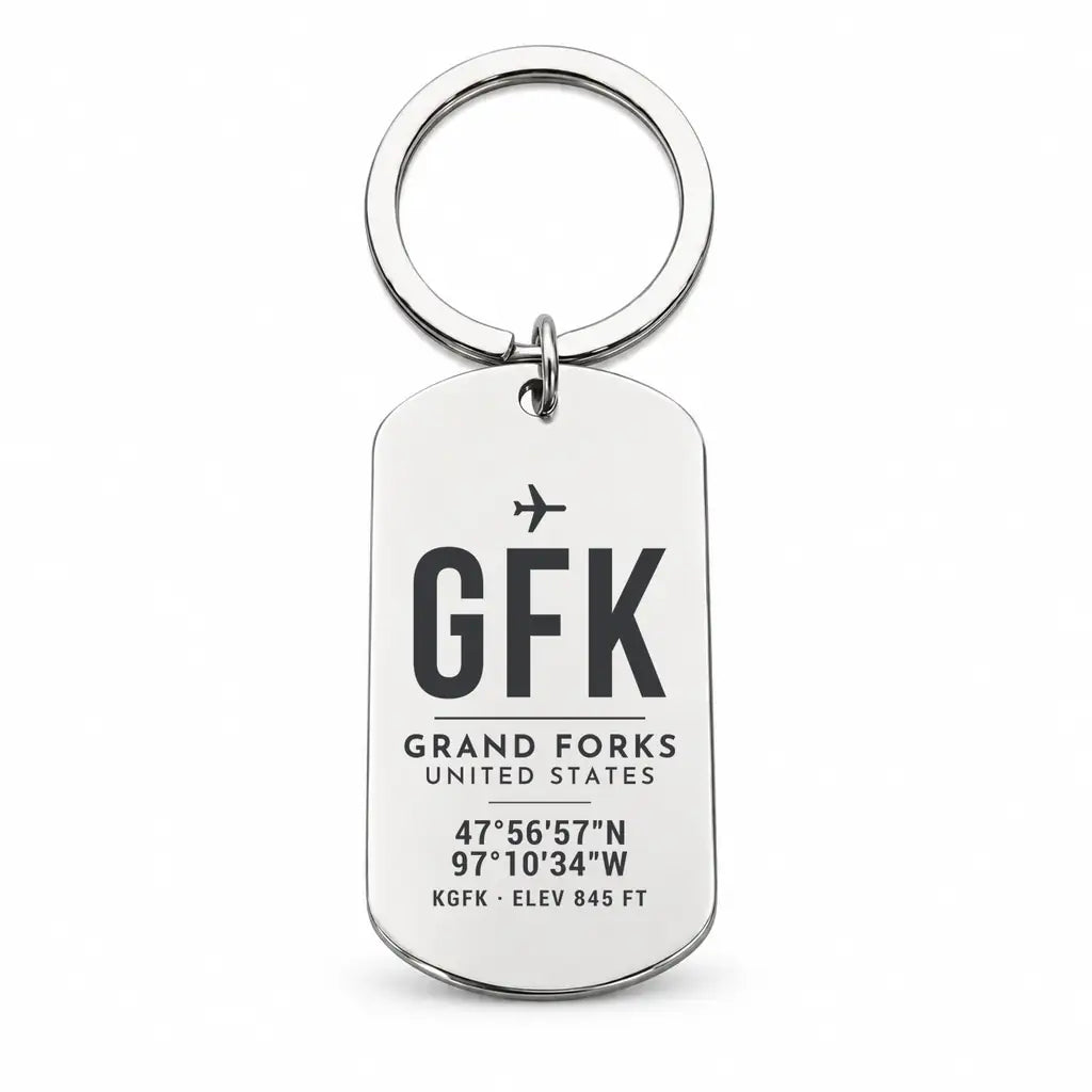 Grand Forks International Airport GFK - Key Chain - Original Design - Silver