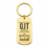 Thumbnail for Grand Junction Regional Airport GJT - Key Chain - Boarding Pass Style - Gold