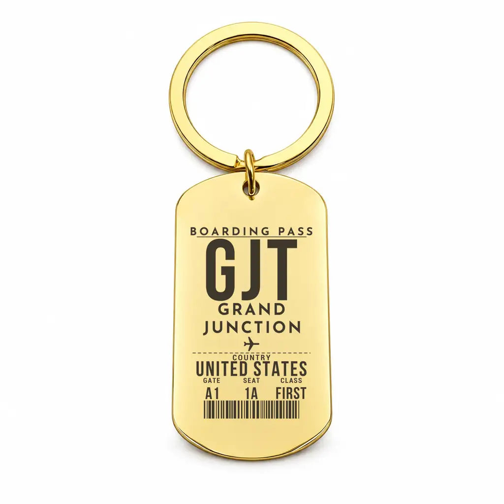 Grand Junction Regional Airport GJT - Key Chain - Boarding Pass Style - Gold