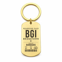 Thumbnail for Grantley Adams International Airport BGI - Key Chain - Boarding Pass Style - Gold