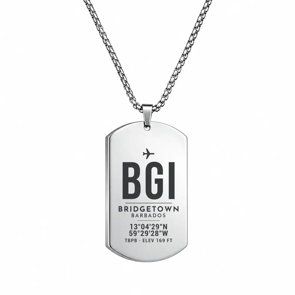 Grantley Adams International Airport BGI - Necklace - Original Design - Silver