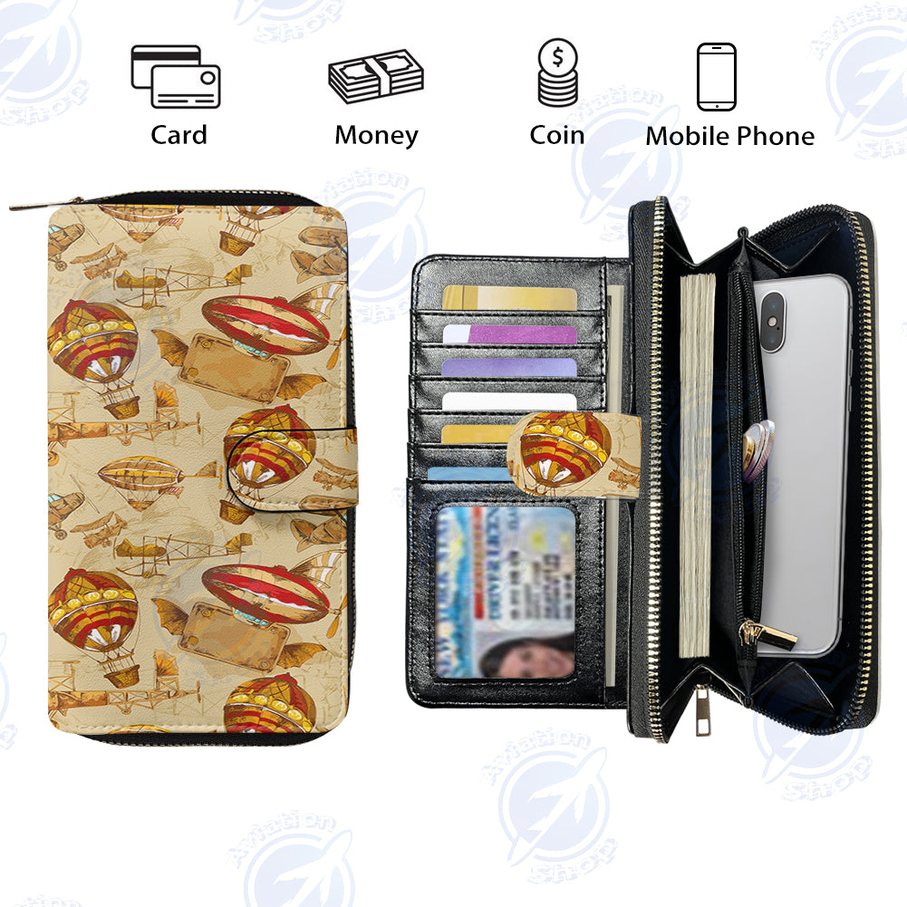 Graphical Travel Designed Leather Long Zipper Wallets