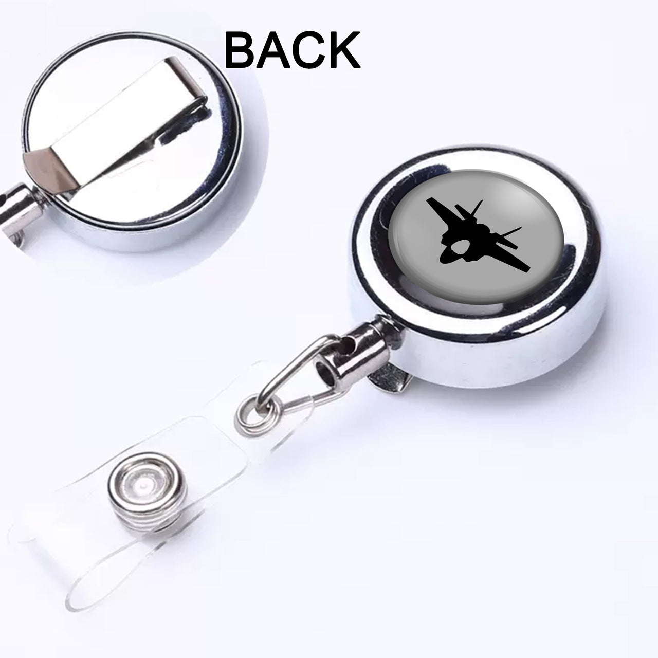 Fighter Jet 35 Silhouette Designed Retractable ID Card Badge