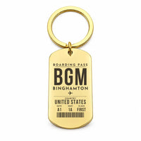 Thumbnail for Greater Binghamton Airport BGM - Key Chain - Boarding Pass Style - Gold