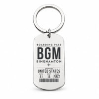 Thumbnail for Greater Binghamton Airport BGM - Key Chain - Boarding Pass Style - Silver