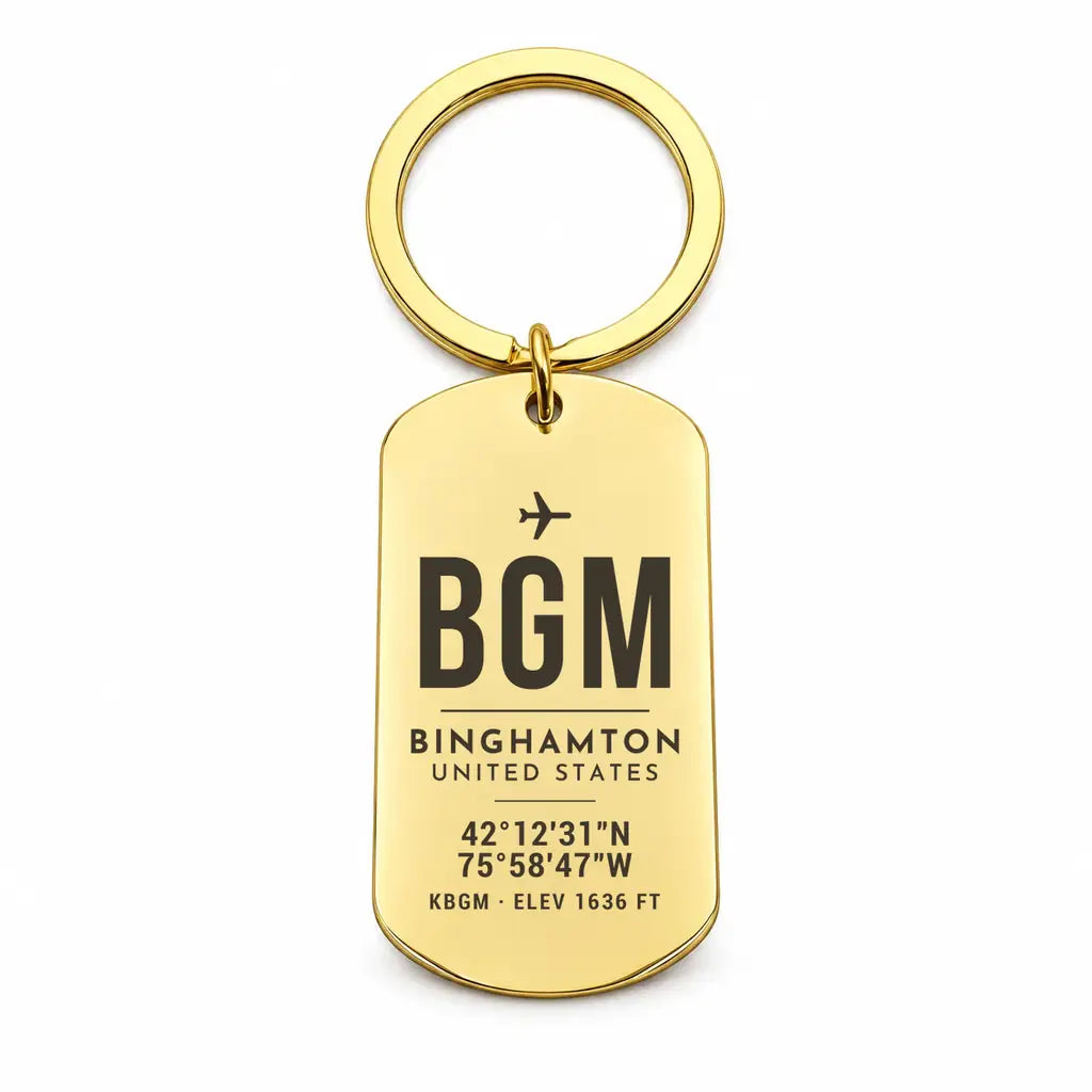 Greater Binghamton Airport BGM - Key Chain - Original Design - Gold