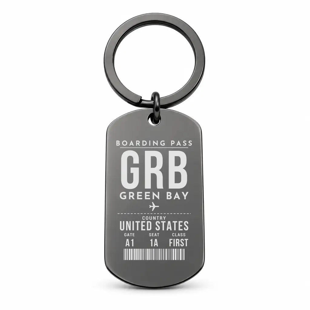Green Bay–Austin Straubel International Airport GRB - Key Chain - Boarding Pass Style - Black