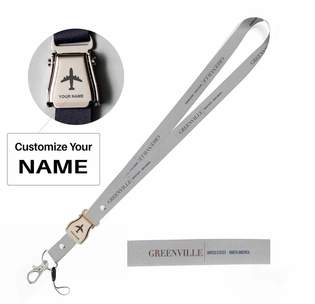 Greenville City Series seat belt lanyard - light gray with name