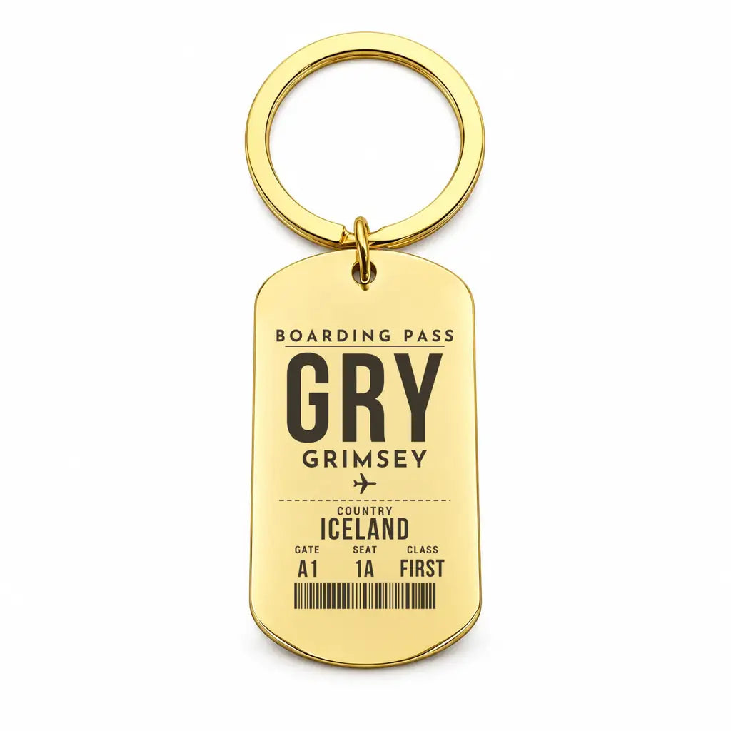 Grimsey Airport GRY - Key Chain - Boarding Pass Style - Gold