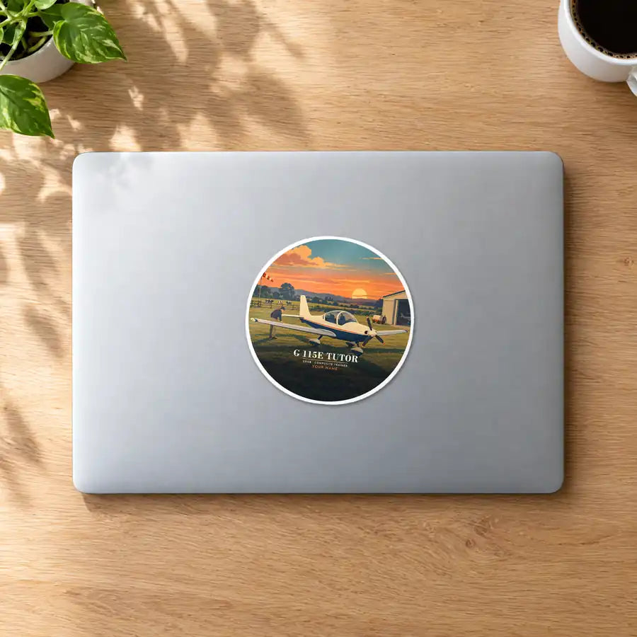 Grob G 115E Tutor - 3D + Name - Circle Sticker - MacBook