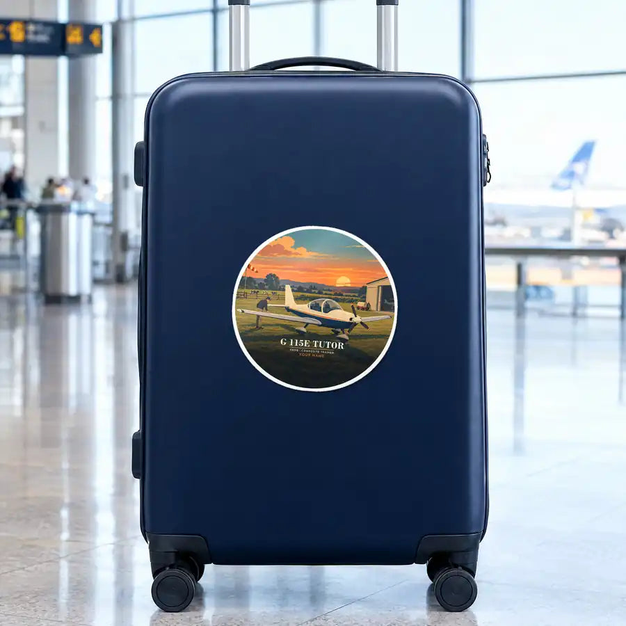 Grob G 115E Tutor - 3D + Name - Circle Sticker - Suitcase