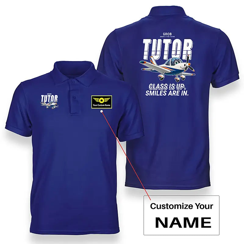 Grob G 115E Tutor - Cartoon - Double-Side Polo - Blue + Name
