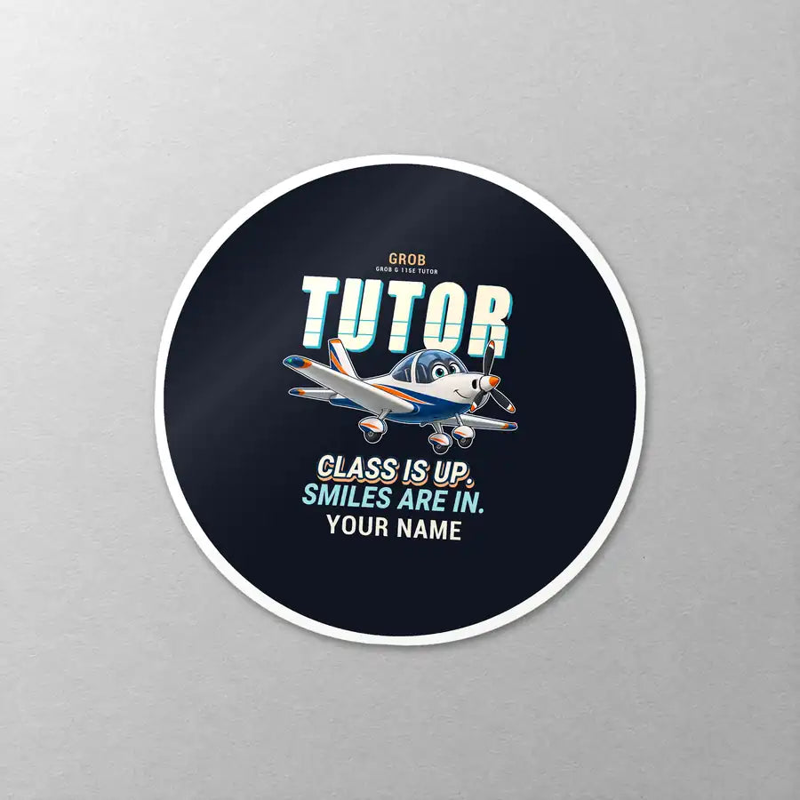 Grob G 115E Tutor - Cartoon + Name - Circle Sticker - Close-up