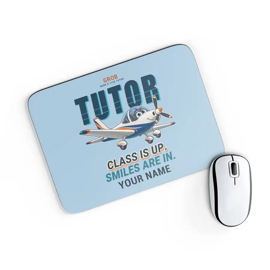 Grob G 115E Tutor - Cartoon + Name - Mouse Pad - Light Blue