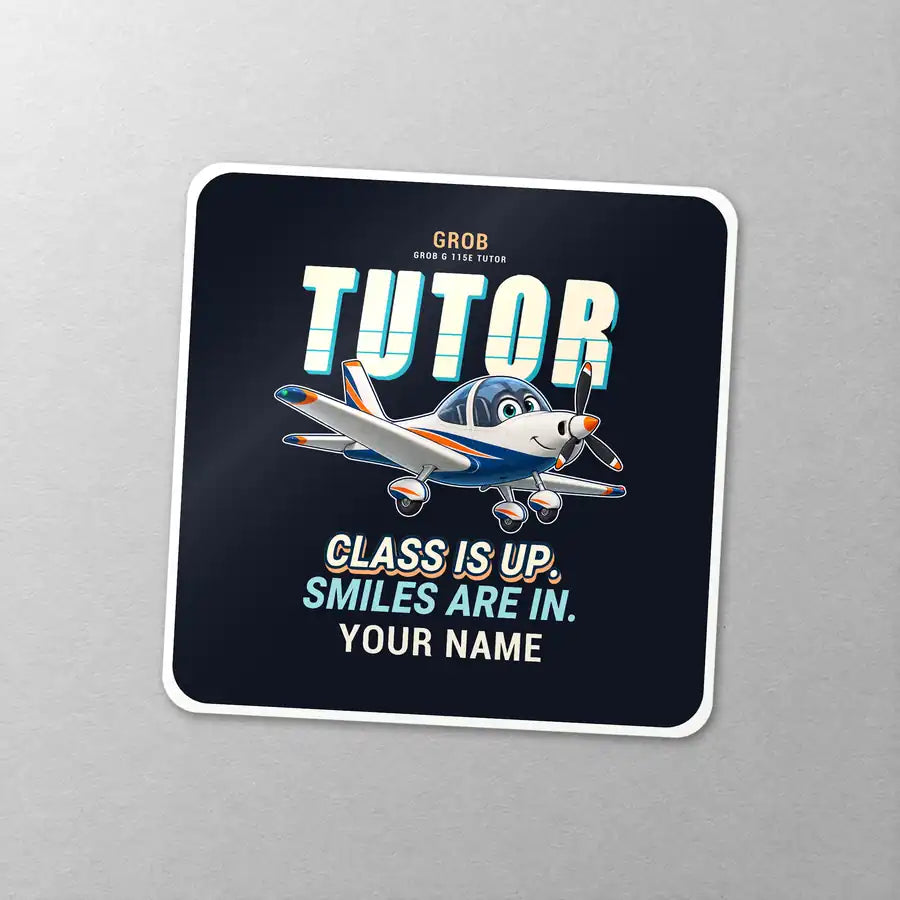Grob G 115E Tutor - Cartoon + Name - Square Sticker - Close-up
