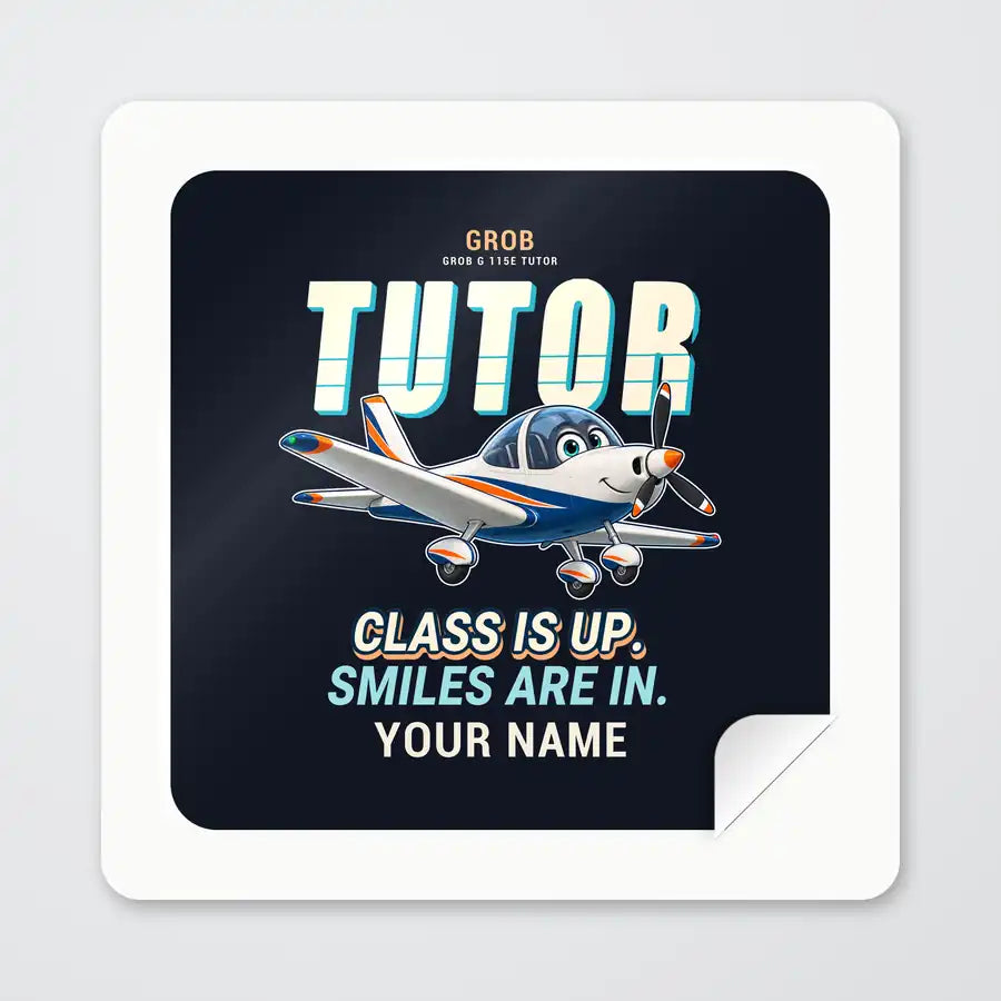 Grob G 115E Tutor - Cartoon + Name - Square Sticker - Peel