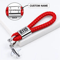 Thumbnail for Grob G 115E Tutor - Leather Key Chain - Braided Leather - Tag - Red + Name
