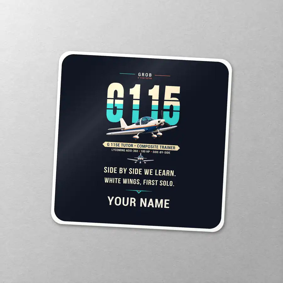 Grob G 115E Tutor - Original + Name - Square Sticker - Close-up