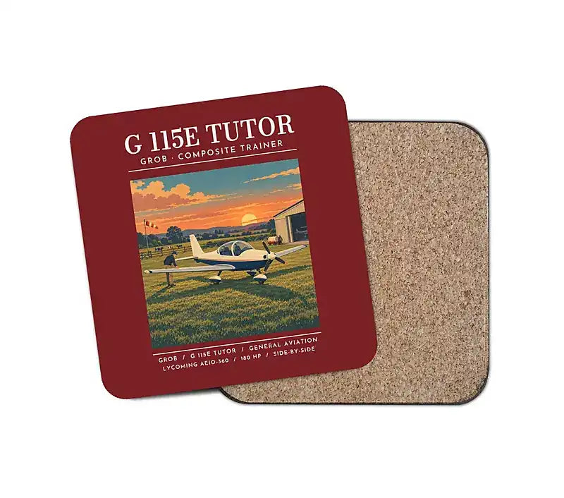 Grob G 115E Tutor - Poster - Coaster - Dark Red