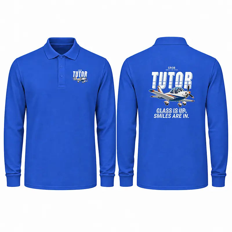 Grob G 115E Tutor Premium Polo T-Shirts - Cartoon - Long Sleeve - Blue