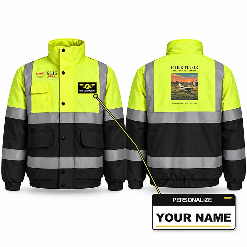Grob G 115E Tutor Reflective Winter Jackets - Poster + Name - Fluorescent Yellow & Navy