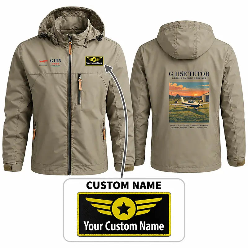 Grob G 115E Tutor Stylish Jackets - Hooded Windbreaker - Poster + Name - Khaki