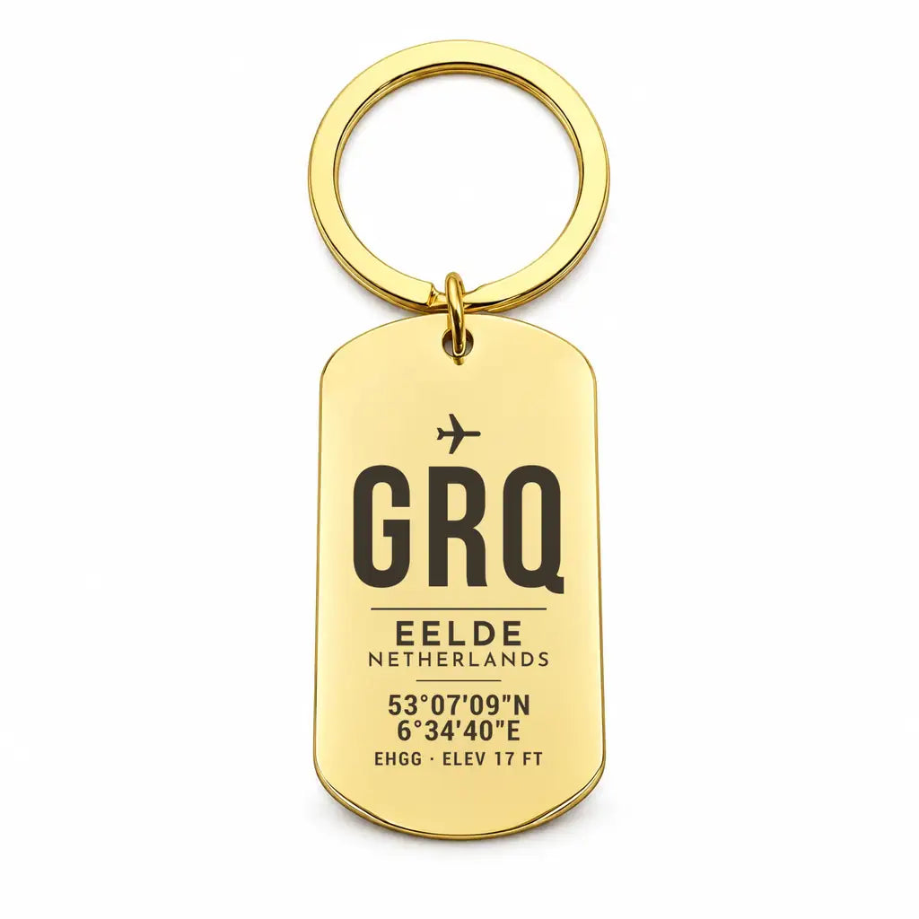 Groningen Airport Eelde GRQ - Key Chain - Original Design - Gold
