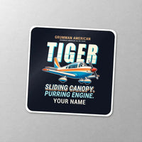 Thumbnail for Grumman American AA-5B Tiger - Cartoon + Name - Square Sticker - Close-up