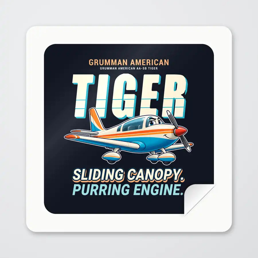 Grumman American AA-5B Tiger - Cartoon - Square Sticker - Peel