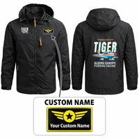 Thumbnail for Grumman American AA-5B Tiger Stylish Jackets - Hooded Windbreaker - Cartoon + Name - Black