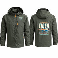 Thumbnail for Grumman American AA-5B Tiger Stylish Jackets - Hooded Windbreaker - Cartoon - Olive Green