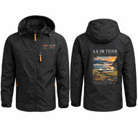 Thumbnail for Grumman American AA-5B Tiger Stylish Jackets - Hooded Windbreaker - Poster - Black