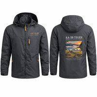 Thumbnail for Grumman American AA-5B Tiger Stylish Jackets - Hooded Windbreaker - Poster - Charcoal