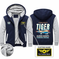 Thumbnail for Grumman American AA-5B Tiger Zipped Sweatshirts - Cartoon + Name - Navy & Gray