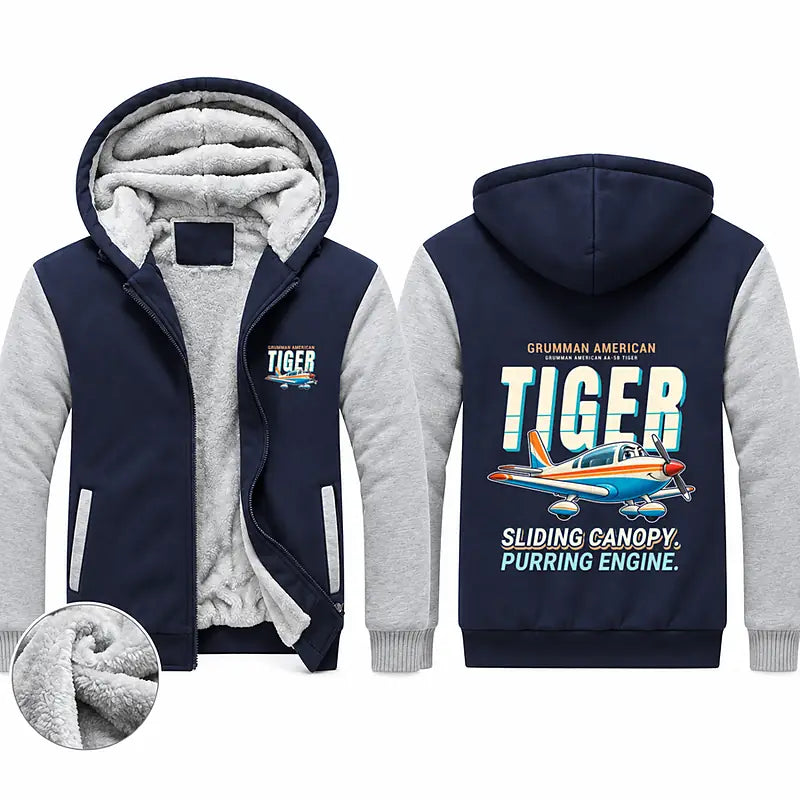 Grumman American AA-5B Tiger Zipped Sweatshirts - Cartoon - Navy & Gray
