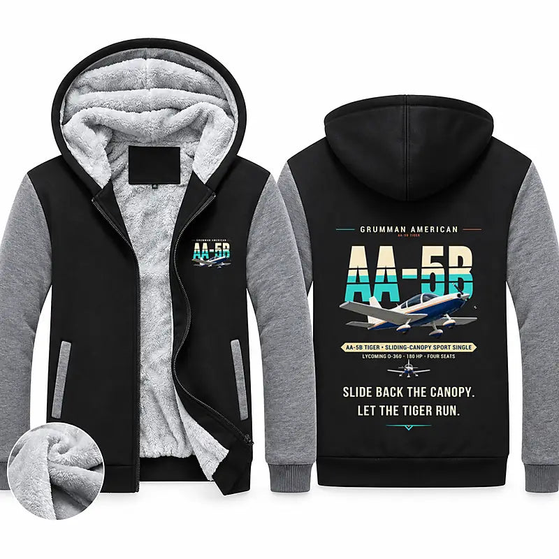 Grumman American AA-5B Tiger Zipped Sweatshirts - Original - Black & Gray