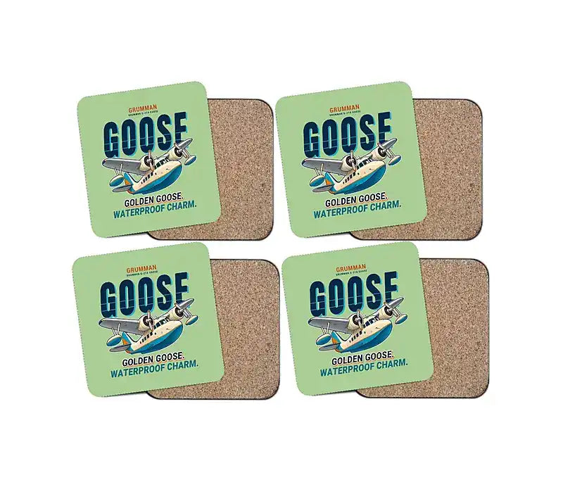 Grumman G-21A Goose - Cartoon - Coaster Set - Light Green